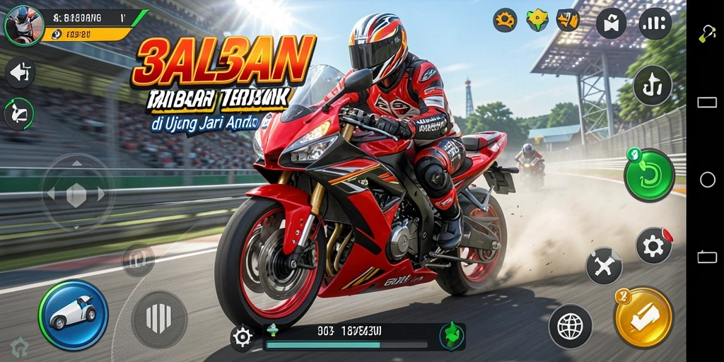 Screenshot gameplay menunjukkan balapan motor yang seru dan menegangkan.