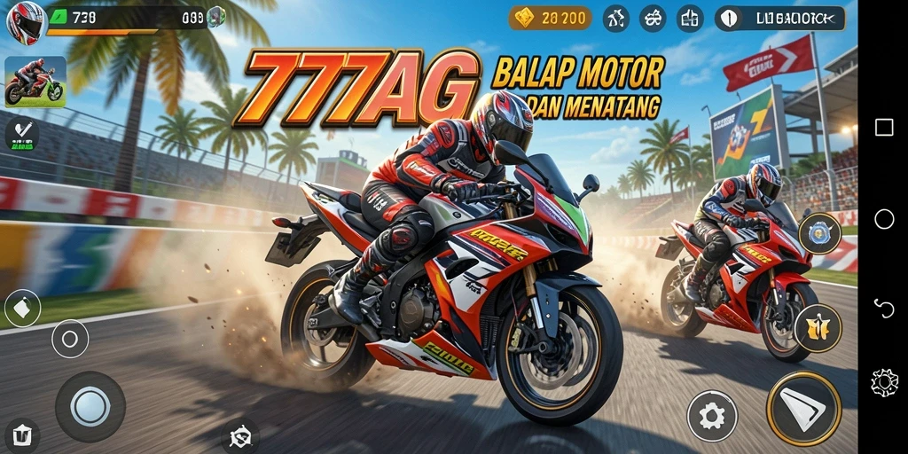 Tampilan gameplay seru di 777AG dengan balapan motor yang mendebarkan.