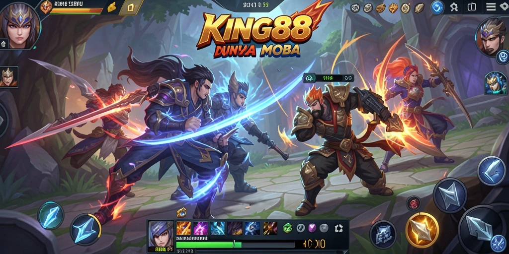 Tangkapan layar KING88 menampilkan aksi epic dalam pertarungan MOBA.