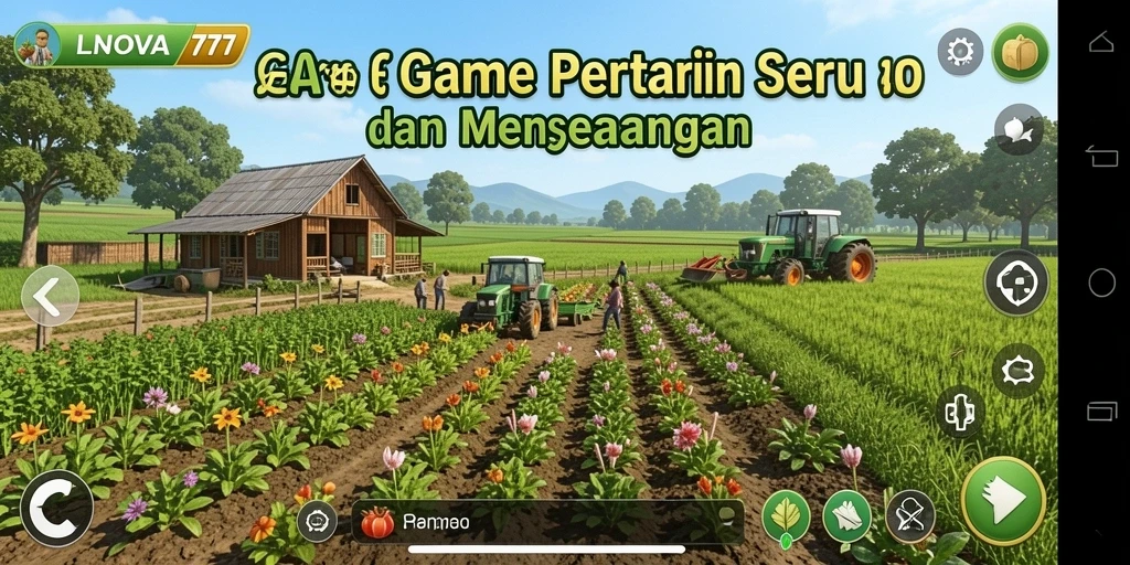 Tangkapan layar utama LNOVA777 menampilkan aktivitas pertanian yang seru dan interaktif.