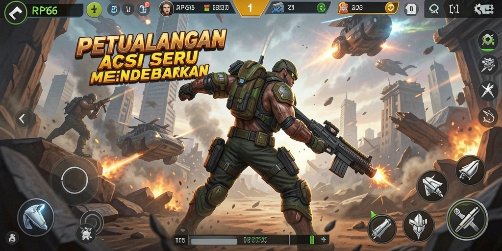 Screenshot utama RP66 menampilkan pemain dalam aksi pertempuran yang mendebarkan.